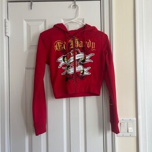 Y2k Ed Hardy broken hearts zip up cropped hoodie, Small
